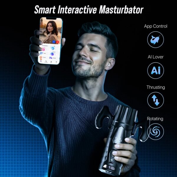 All-in-One AI Interactive Male Masturbator with Handle, Phone Holder & Suction Base, 7 Thrust Modes App-Control Hands-Free Sex Machine
