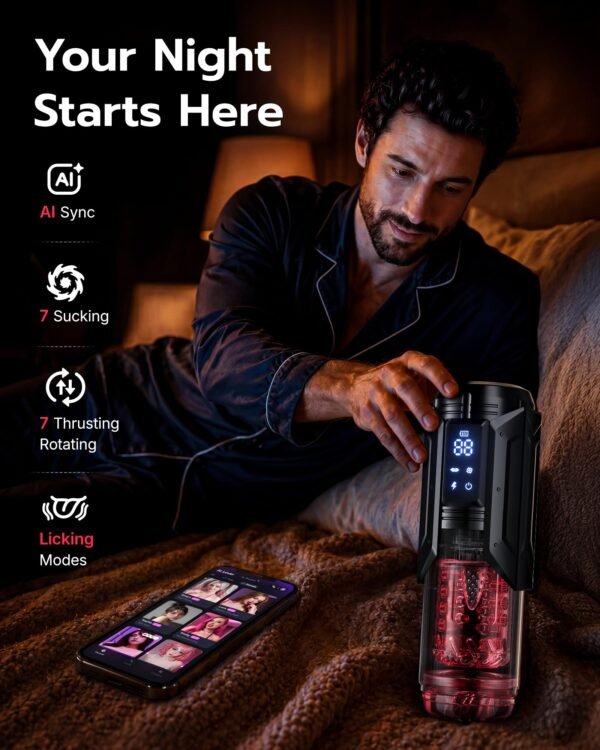 Version 1.0.0 Hydro Vacuum Male Masturbator with Water Massage, 7 Suction Modes, Thrusting & Rotation Hands-Free Sex Machine with AI Sync Control