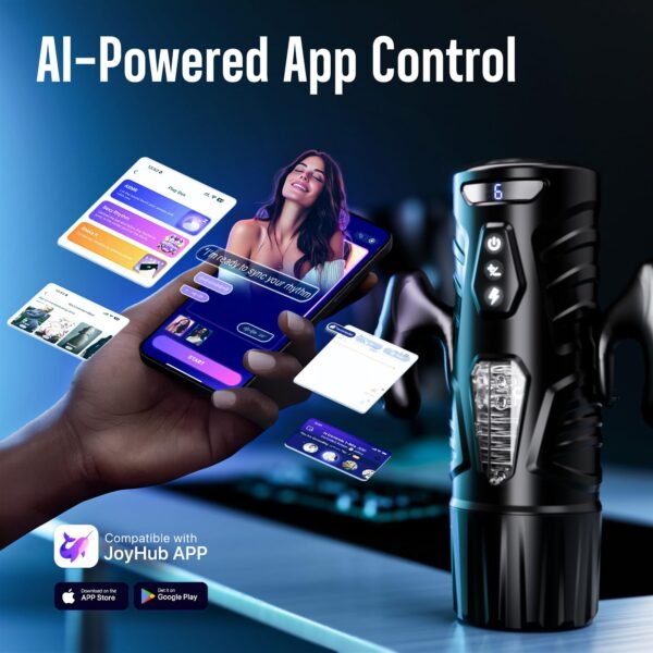 All-in-One AI Interactive Male Masturbator with Handle, Phone Holder & Suction Base, 7 Thrust Modes App-Control Hands-Free Sex Machine