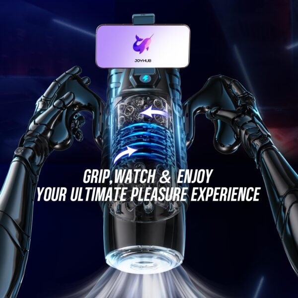 All-in-One AI Interactive Male Masturbator with Handle, Phone Holder & Suction Base, 7 Thrust Modes App-Control Hands-Free Sex Machine