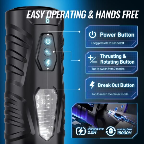 All-in-One AI Interactive Male Masturbator with Handle, Phone Holder & Suction Base, 7 Thrust Modes App-Control Hands-Free Sex Machine