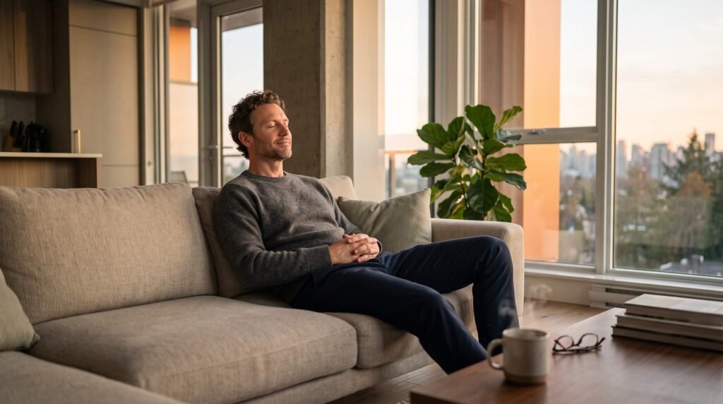 Man experiencing relaxation and stress relief through male wellness practices